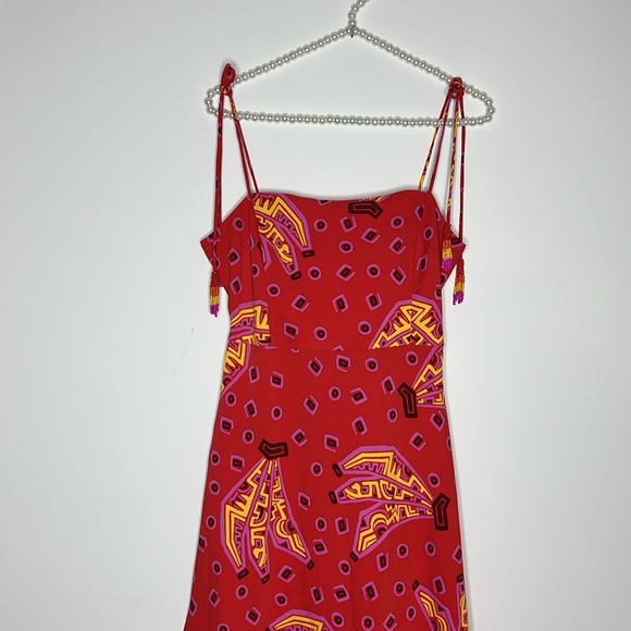 House of Harlow 1960 Red Banana Print Open Back Beaded Strap Dress Size Small - Picture 4 of 10
